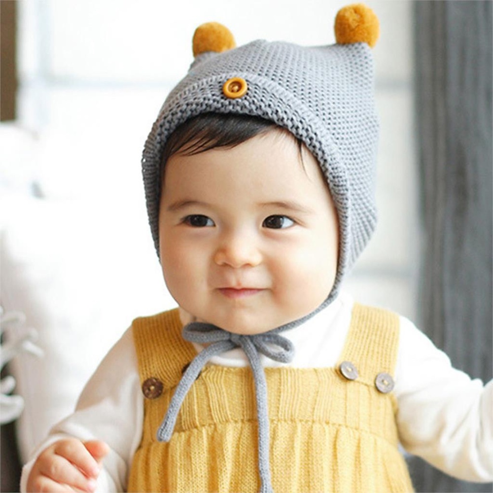 🦌 3/$20 Soft Knit Baby Toddler Gray Yellow Hat